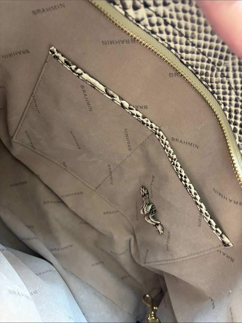 ❤️❤️ Brahmin Snake-Embossed Tote in Cream and Dark Brown - Picture 8 of 14